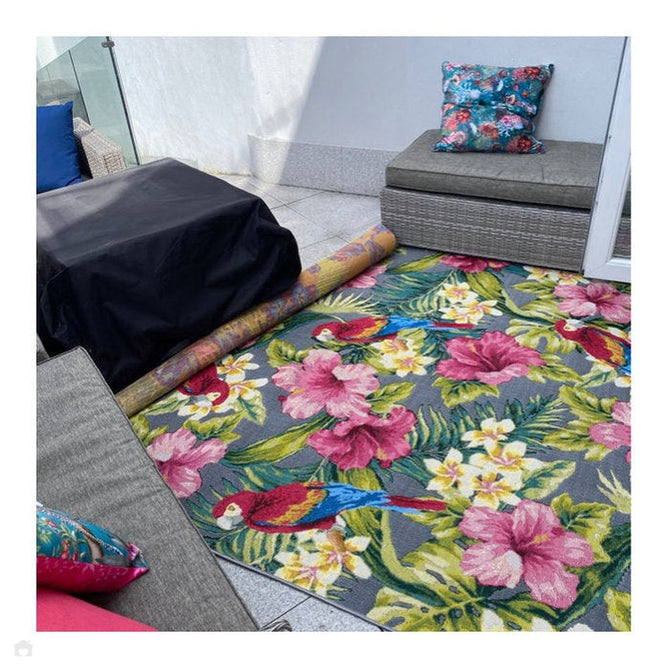 Tropicana 2 E Botanical Floral Durable Stain-Resistant Weatherproof Flatweave In-Outdoor Grey/Pink/Green/Multicolour Rug-Oriental Weavers-Rug Love - The Most Loved Rug Store