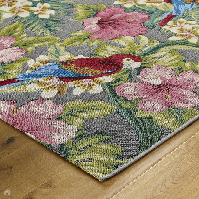 Tropicana 2 E Botanical Floral Durable Stain-Resistant Weatherproof Flatweave In-Outdoor Grey/Pink/Green/Multicolour Rug-Oriental Weavers-Rug Love - The Most Loved Rug Store