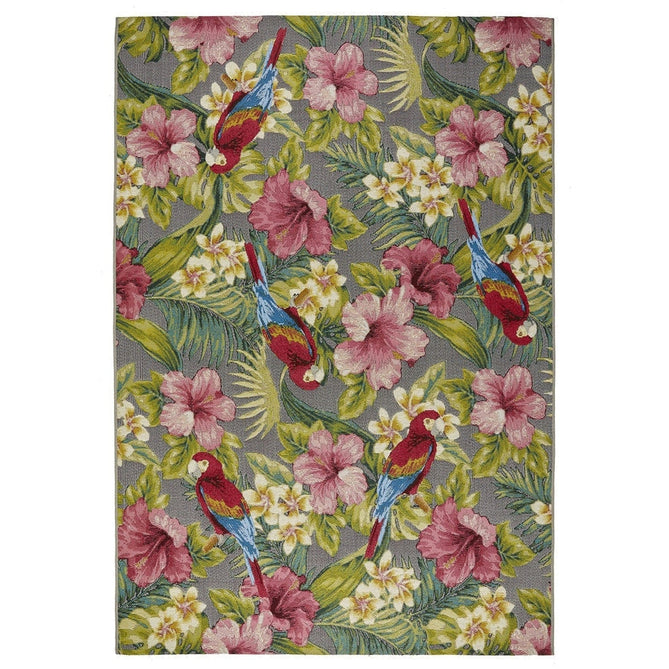 Tropicana 2 E Botanical Floral Durable Stain-Resistant Weatherproof Flatweave In-Outdoor Grey/Pink/Green/Multicolour Rug-Oriental Weavers-Rug Love - The Most Loved Rug Store