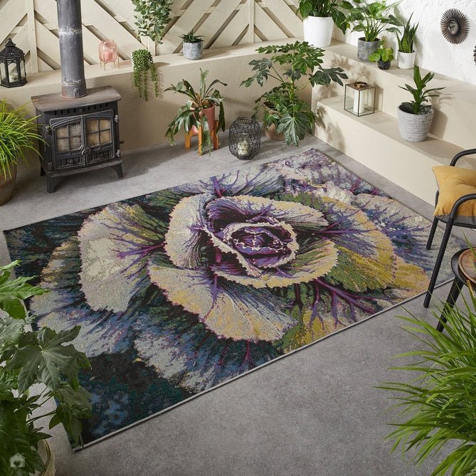 Tropicana 93 X Botanical Floral Durable Stain-Resistant Weatherproof Flatweave In-Outdoor Purple/Multicolour Rug-Oriental Weavers-Rug Love - The Most Loved Rug Store