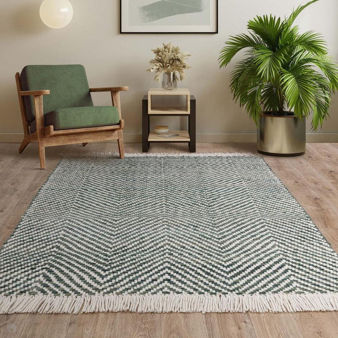 Vigo Modern Geometric Zig Zag Hand-Woven Jute Mix Soft-Touch Boho Flatweave Green/Cream Rug 200x290 cm-Shop Returns-Rug Love - The Most Loved Rug Store