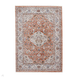 Vintage 35013 Traditional Distressed Kashan Medallion Border Soft-Touch Terracotta Rug