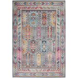 Vintage Kashan VKA06 Traditional Persian Vintage Distressed Shimmer Geometric Lozenge Ornate Border Durable Flatweave Grey/Multicolour Rug