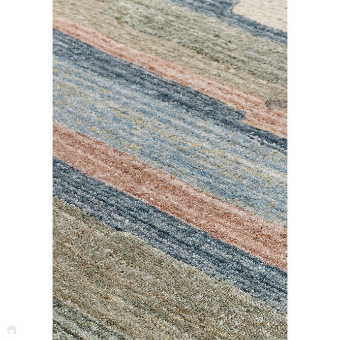 Vista Modern Plain Abstract Stripe Hand-Woven Ribbed Textured Wool Blue/Green/Rust/Multicolour Rug-Oriental Weavers-Rug Love - The Most Loved Rug Store