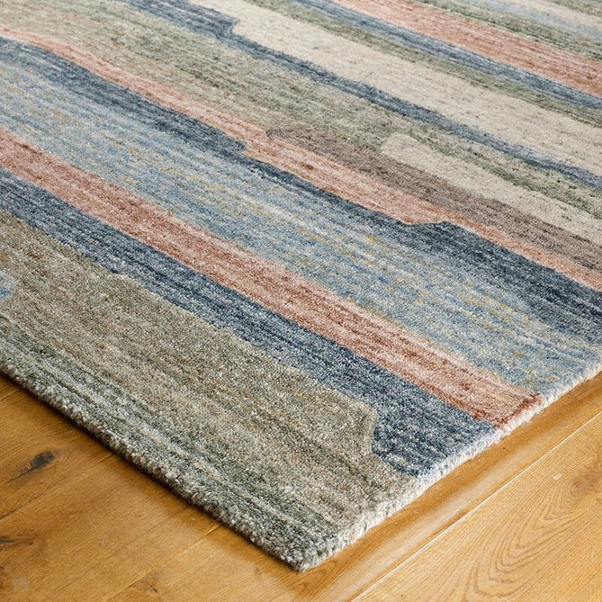 Vista Modern Plain Abstract Stripe Hand-Woven Ribbed Textured Wool Blue/Green/Rust/Multicolour Rug-Oriental Weavers-Rug Love - The Most Loved Rug Store