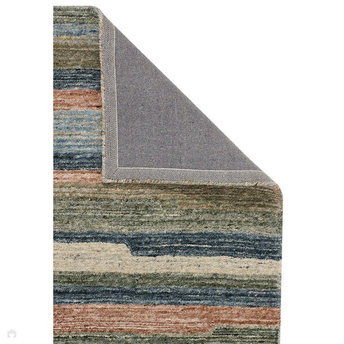 Vista Modern Plain Abstract Stripe Hand-Woven Ribbed Textured Wool Blue/Green/Rust/Multicolour Rug-Oriental Weavers-Rug Love - The Most Loved Rug Store