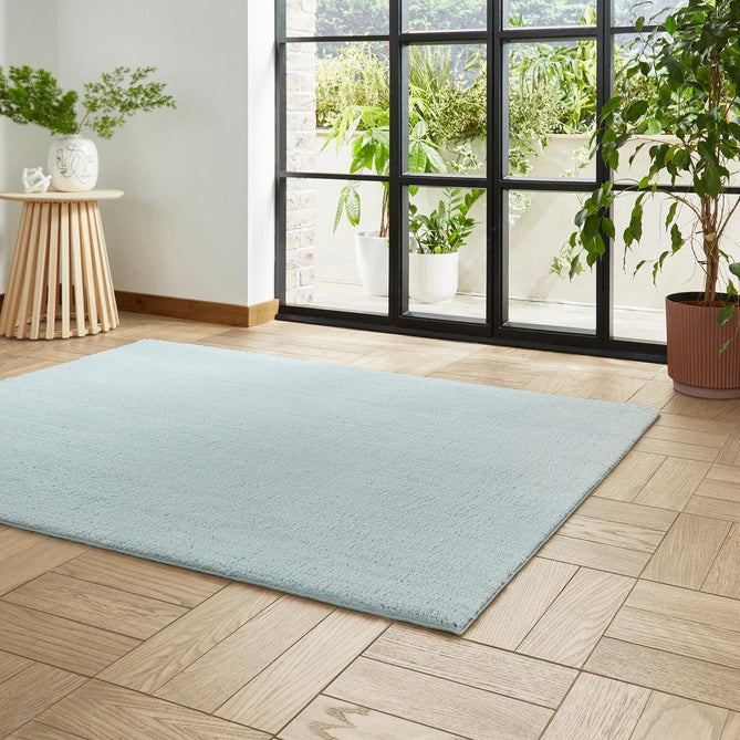 Washable Bay Modern Plain Sleek Low Profile Smooth Textured Super-Soft Polyester Shaggy Light Blue Rug-Think Rugs-Rug Love - The Most Loved Rug Store