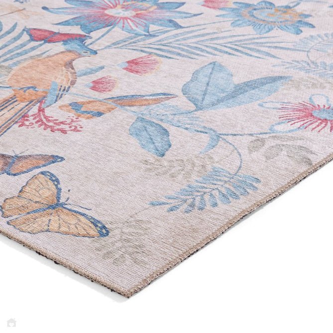 Washable Catherine Lansfield Amaya Tropical Birds Blue Flatweave Rug-Think Rugs-Rug Love - The Most Loved Rug Store