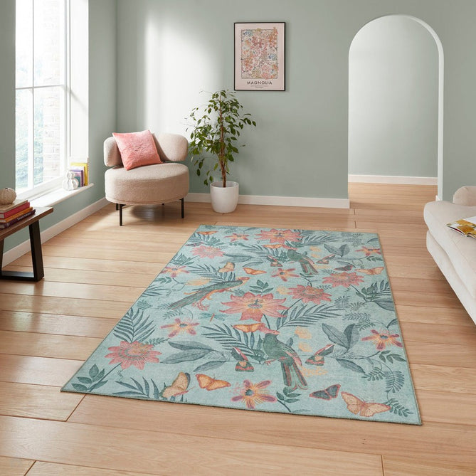 Washable Catherine Lansfield Amaya Tropical Birds Green Flatweave Rug-Think Rugs-Rug Love - The Most Loved Rug Store