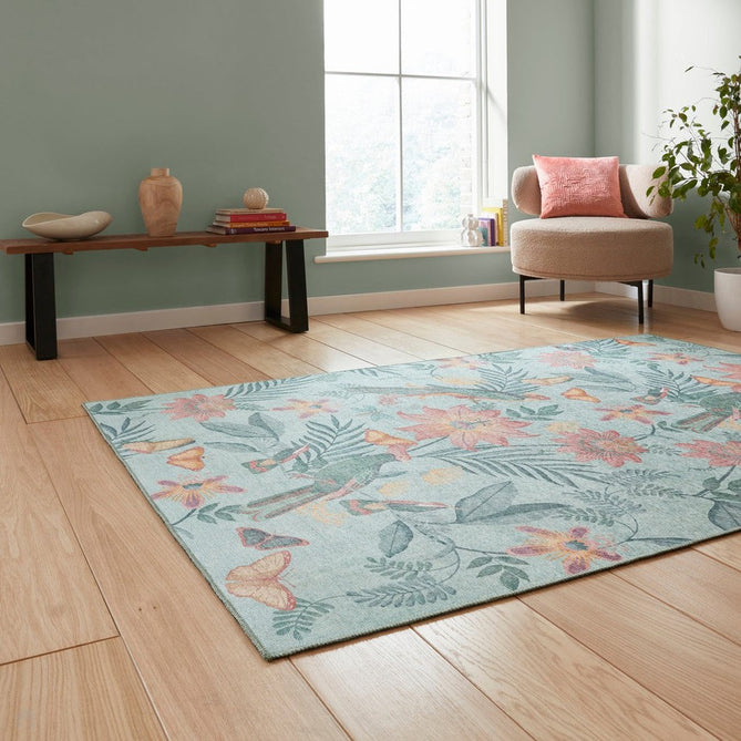 Washable Catherine Lansfield Amaya Tropical Birds Green Flatweave Rug-Think Rugs-Rug Love - The Most Loved Rug Store