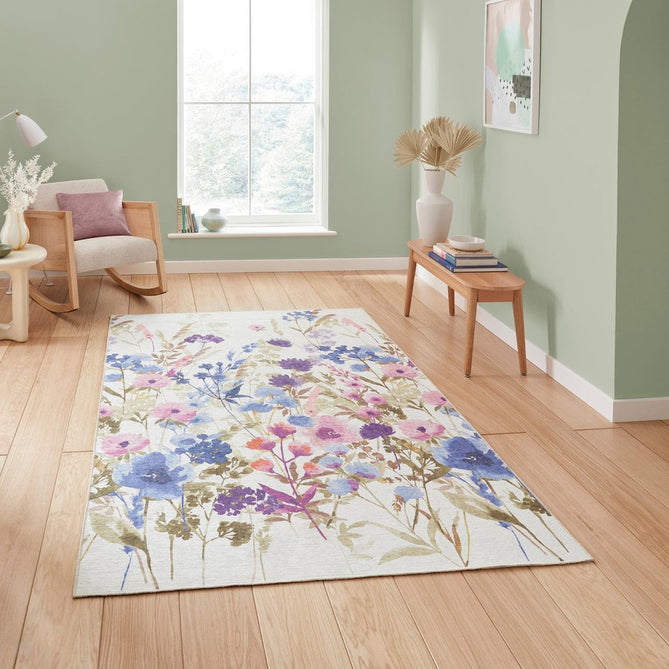 Washable Catherine Lansfield Country Floral Purple Flatweave Rug-Think Rugs-Rug Love - The Most Loved Rug Store