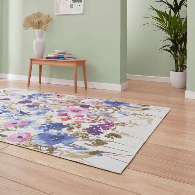 Washable Catherine Lansfield Country Floral Purple Flatweave Rug-Think Rugs-Rug Love - The Most Loved Rug Store