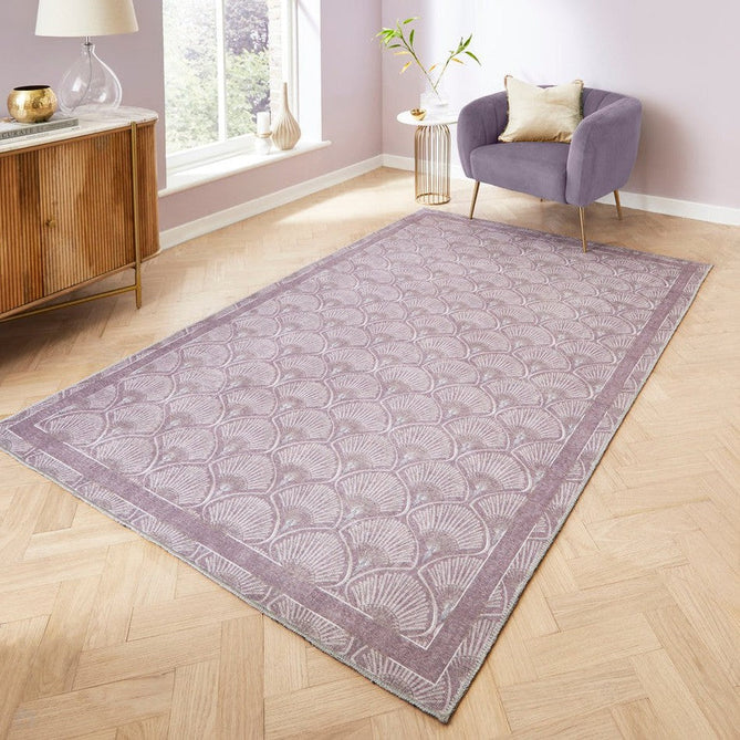 Washable Catherine Lansfield Deco Peacock Lilac Flatweave Rug-Think Rugs-Rug Love - The Most Loved Rug Store