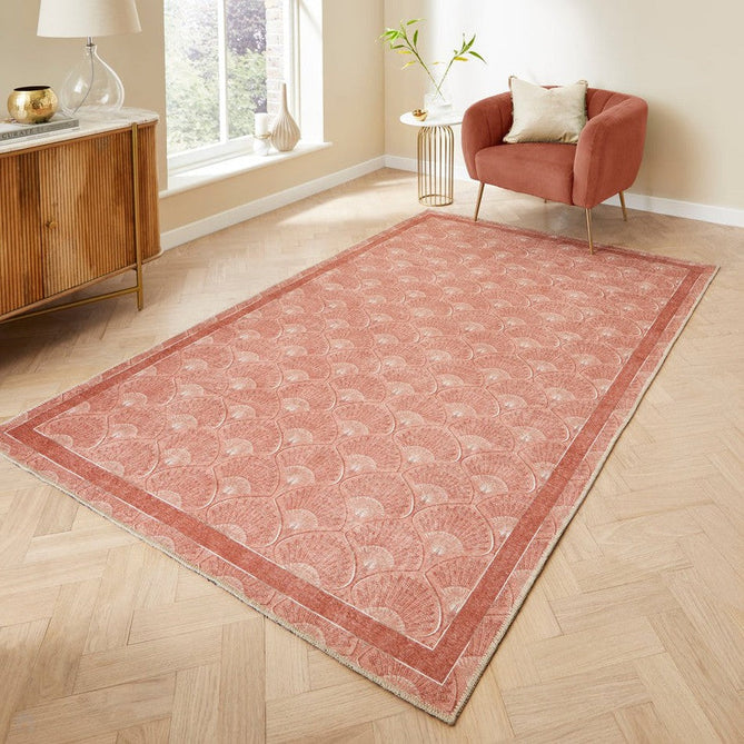 Washable Catherine Lansfield Deco Peacock Terracotta Flatweave Rug-Think Rugs-Rug Love - The Most Loved Rug Store