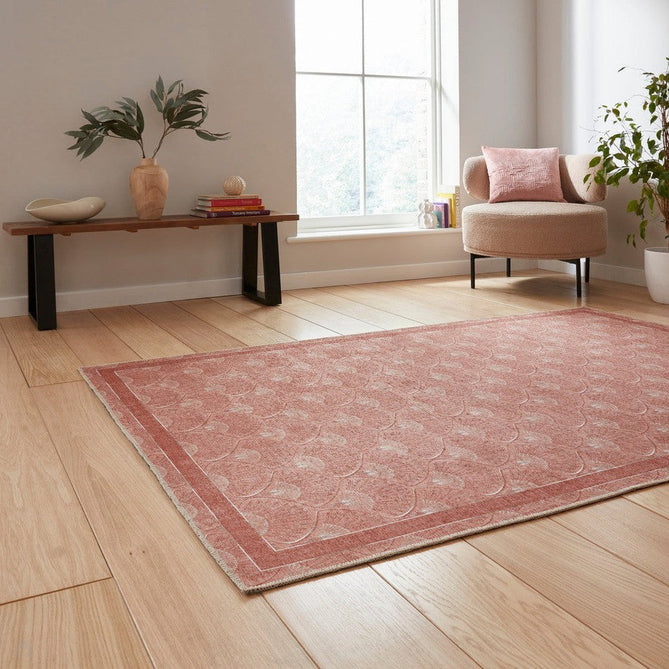 Washable Catherine Lansfield Deco Peacock Terracotta Flatweave Rug-Think Rugs-Rug Love - The Most Loved Rug Store