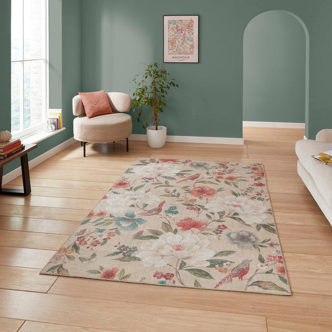 Washable Catherine Lansfield Pipa Floral Natural Flatweave Rug-Think Rugs-Rug Love - The Most Loved Rug Store