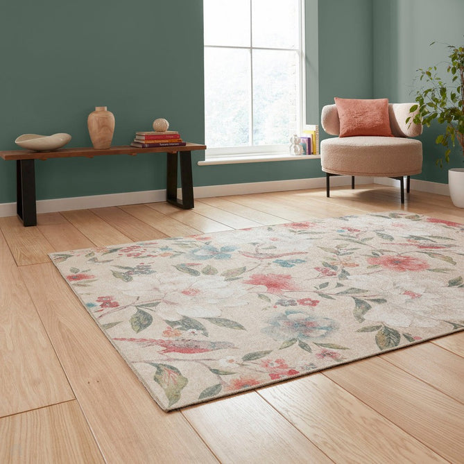 Washable Catherine Lansfield Pipa Floral Natural Flatweave Rug-Think Rugs-Rug Love - The Most Loved Rug Store