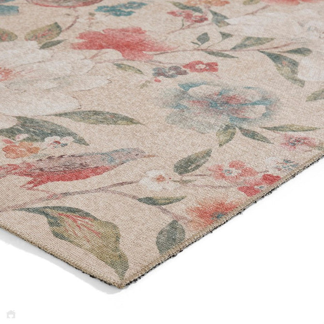 Washable Catherine Lansfield Pipa Floral Natural Flatweave Rug-Think Rugs-Rug Love - The Most Loved Rug Store