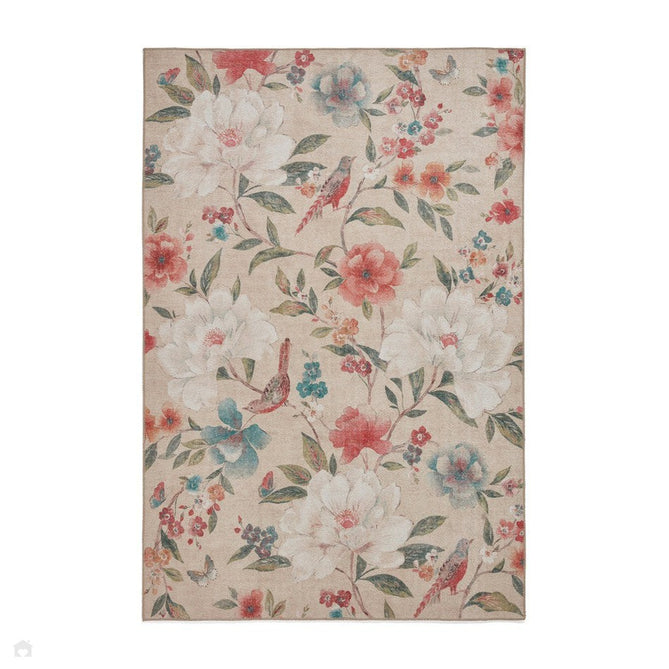 Washable Catherine Lansfield Pipa Floral Natural Flatweave Rug-Think Rugs-Rug Love - The Most Loved Rug Store