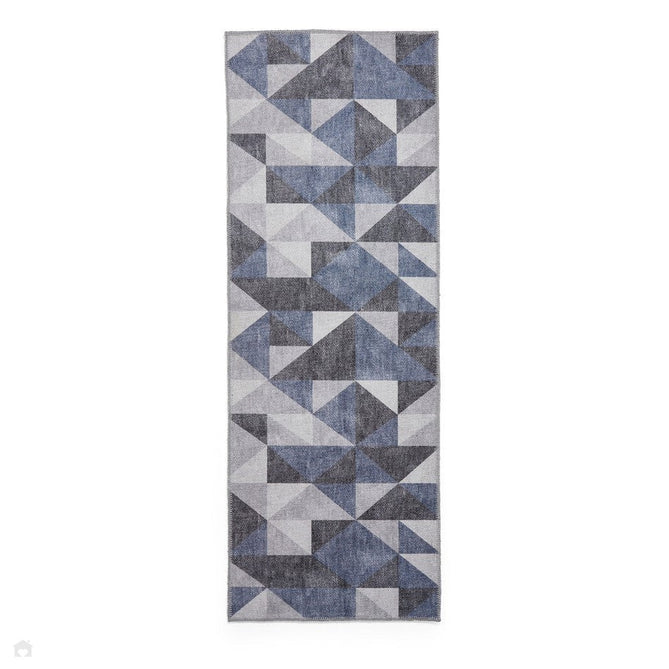 Washable Coral H1057 Modern Geometric Lightweight Printed Polyester Flatweave Blue/Grey Rug-Think Rugs-Rug Love - The Most Loved Rug Store