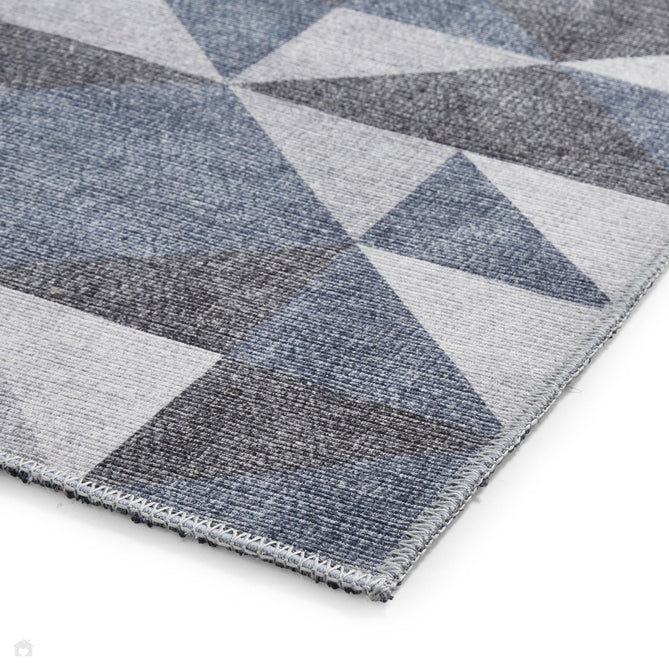 Washable Coral H1057 Modern Geometric Lightweight Printed Polyester Flatweave Blue/Grey Rug-Think Rugs-Rug Love - The Most Loved Rug Store