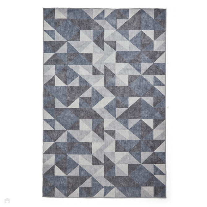 Washable Coral H1057 Modern Geometric Lightweight Printed Polyester Flatweave Blue/Grey Rug-Think Rugs-Rug Love - The Most Loved Rug Store