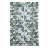 Washable Coral H1057 Modern Geometric Lightweight Printed Polyester Flatweave Green/Grey Rug