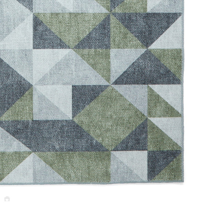 Washable Coral H1057 Modern Geometric Lightweight Printed Polyester Flatweave Green/Grey Runner-Think Rugs-Rug Love - The Most Loved Rug Store