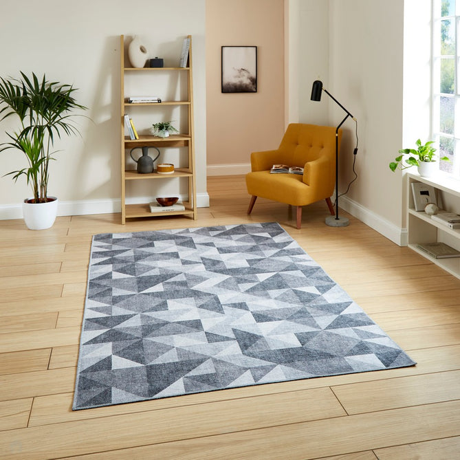 Washable Coral H1057 Modern Geometric Lightweight Printed Polyester Flatweave Grey Rug-Think Rugs-Rug Love - The Most Loved Rug Store