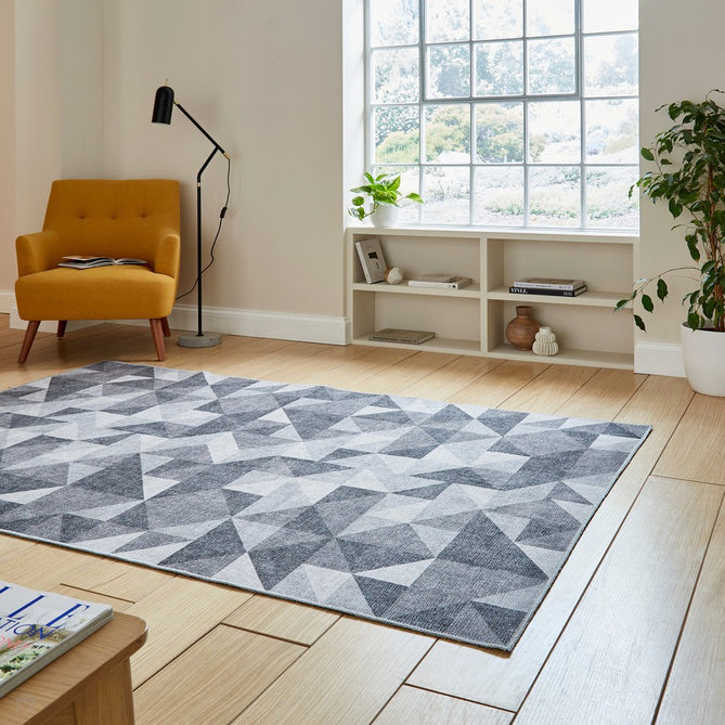 Washable Coral H1057 Modern Geometric Lightweight Printed Polyester Flatweave Grey Rug-Think Rugs-Rug Love - The Most Loved Rug Store