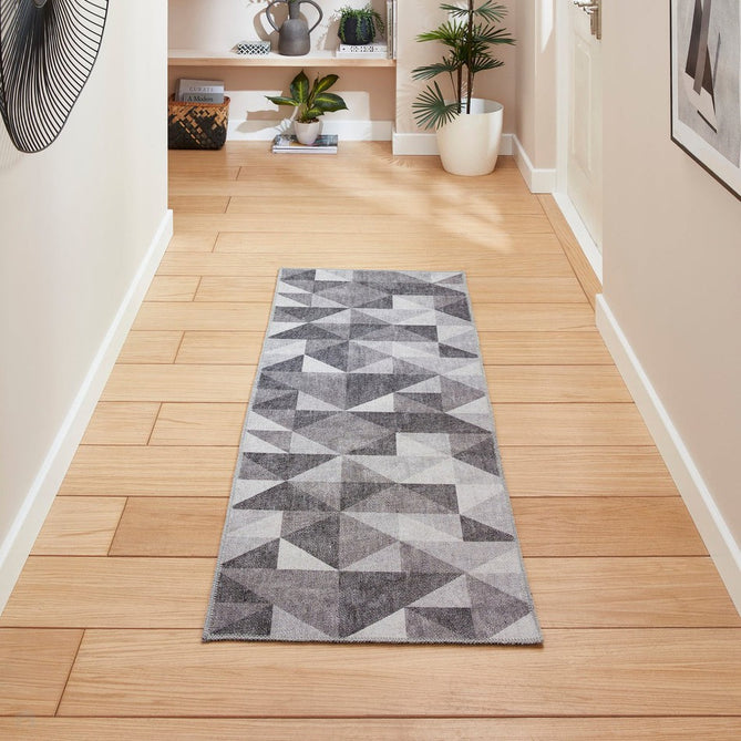 Washable Coral H1057 Modern Geometric Lightweight Printed Polyester Flatweave Grey Rug-Think Rugs-Rug Love - The Most Loved Rug Store