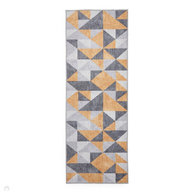 Washable Coral H1057 Modern Geometric Lightweight Printed Polyester Flatweave Yellow/Grey Rug-Think Rugs-Rug Love - The Most Loved Rug Store