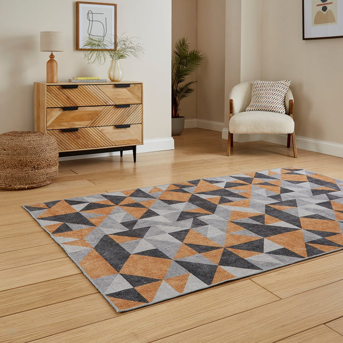 Washable Coral H1057 Modern Geometric Lightweight Printed Polyester Flatweave Yellow/Grey Rug-Think Rugs-Rug Love - The Most Loved Rug Store