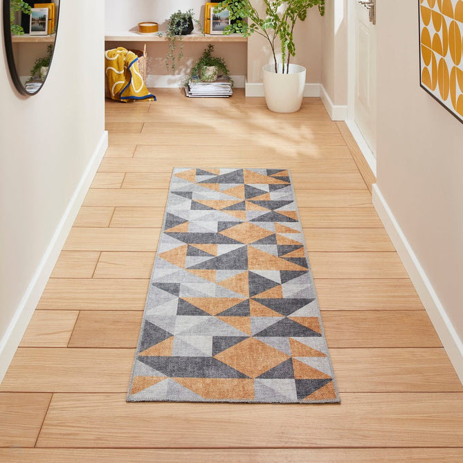 Washable Coral H1057 Modern Geometric Lightweight Printed Polyester Flatweave Yellow/Grey Rug-Think Rugs-Rug Love - The Most Loved Rug Store