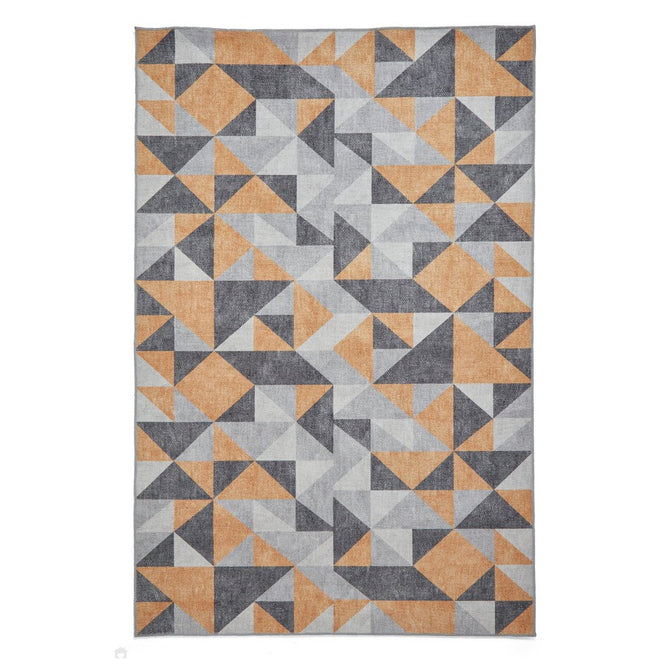 Washable Coral H1057 Modern Geometric Lightweight Printed Polyester Flatweave Yellow/Grey Rug-Think Rugs-Rug Love - The Most Loved Rug Store