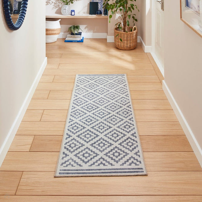 Washable Coral H1058 Modern Geometric Lightweight Printed Polyester Flatweave Blue Rug-Think Rugs-Rug Love - The Most Loved Rug Store