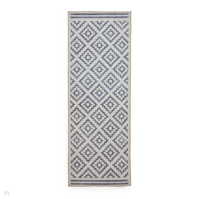 Washable Coral H1058 Modern Geometric Lightweight Printed Polyester Flatweave Blue Rug-Think Rugs-Rug Love - The Most Loved Rug Store