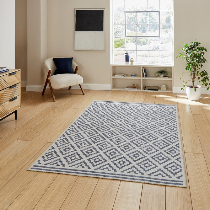 Washable Coral H1058 Modern Geometric Lightweight Printed Polyester Flatweave Blue Rug-Think Rugs-Rug Love - The Most Loved Rug Store