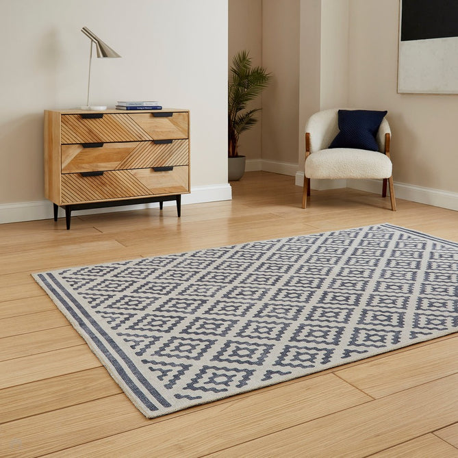 Washable Coral H1058 Modern Geometric Lightweight Printed Polyester Flatweave Blue Rug-Think Rugs-Rug Love - The Most Loved Rug Store