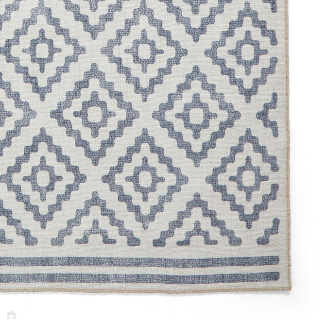 Washable Coral H1058 Modern Geometric Lightweight Printed Polyester Flatweave Blue Rug-Think Rugs-Rug Love - The Most Loved Rug Store