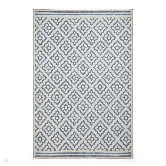 Washable Coral H1058 Modern Geometric Lightweight Printed Polyester Flatweave Blue Rug-Think Rugs-Rug Love - The Most Loved Rug Store