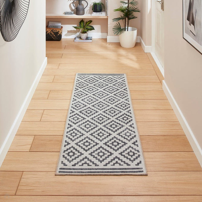 Washable Coral H1058 Modern Geometric Lightweight Printed Polyester Flatweave Grey Rug-Think Rugs-Rug Love - The Most Loved Rug Store