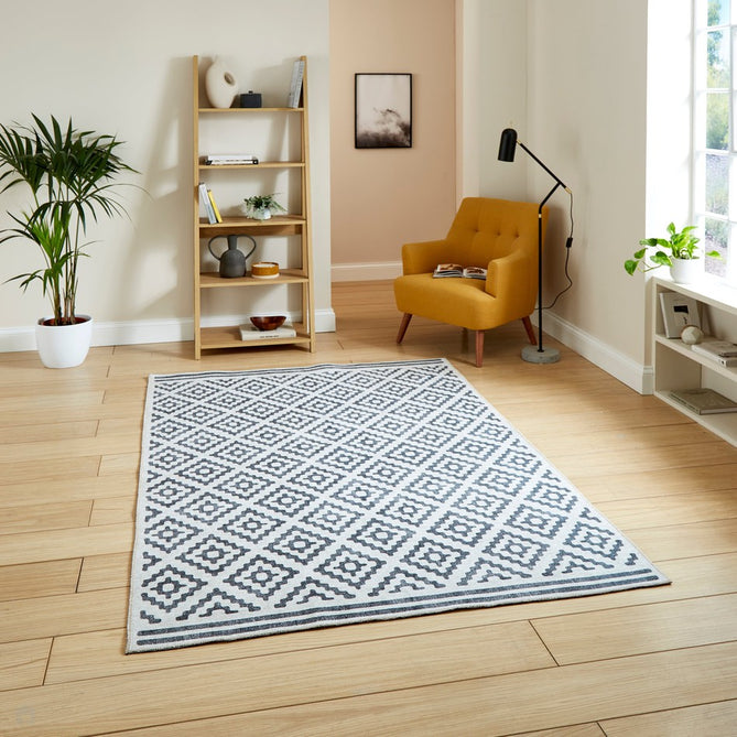 Washable Coral H1058 Modern Geometric Lightweight Printed Polyester Flatweave Grey Rug-Think Rugs-Rug Love - The Most Loved Rug Store