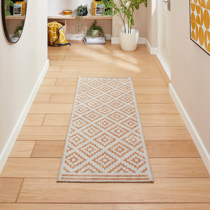 Washable Coral H1058 Modern Geometric Lightweight Printed Polyester Flatweave Yellow Rug-Think Rugs-Rug Love - The Most Loved Rug Store