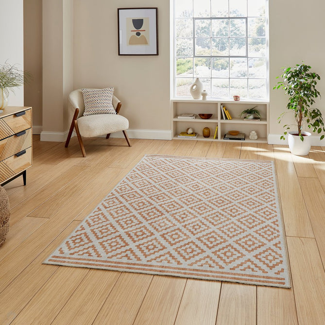 Washable Coral H1058 Modern Geometric Lightweight Printed Polyester Flatweave Yellow Rug-Think Rugs-Rug Love - The Most Loved Rug Store