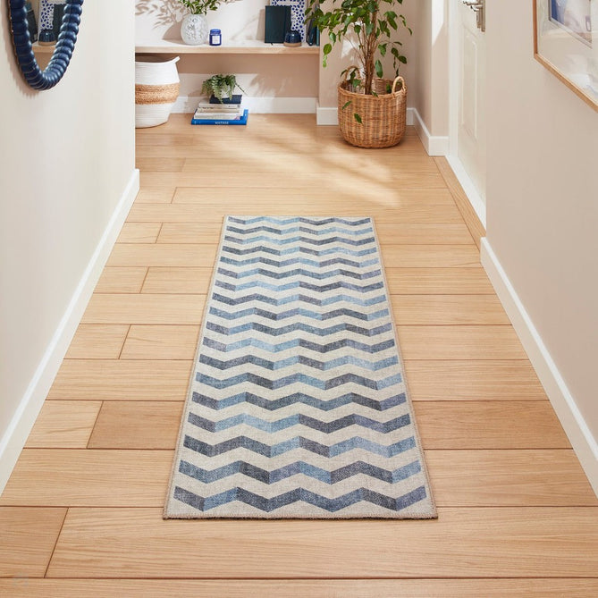 Washable Coral H1059 Modern Geometric Lightweight Printed Polyester Flatweave Blue Rug-Think Rugs-Rug Love - The Most Loved Rug Store