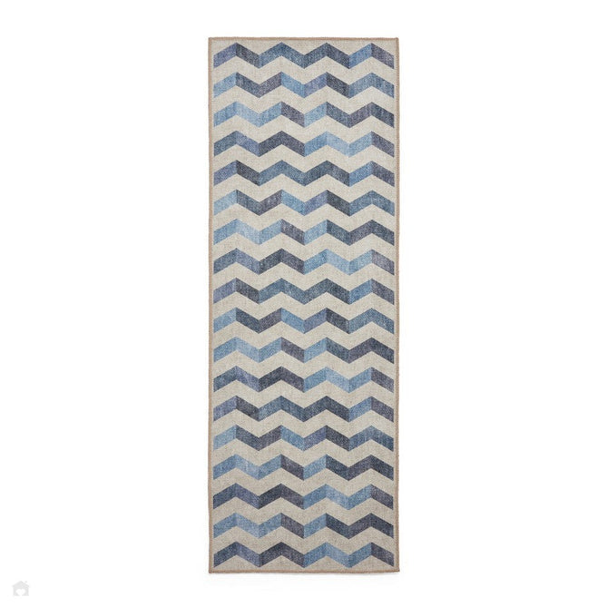 Washable Coral H1059 Modern Geometric Lightweight Printed Polyester Flatweave Blue Rug-Think Rugs-Rug Love - The Most Loved Rug Store