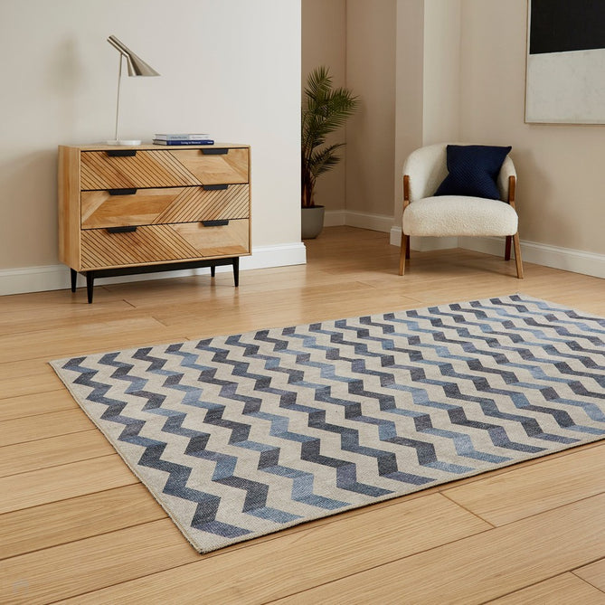 Washable Coral H1059 Modern Geometric Lightweight Printed Polyester Flatweave Blue Rug-Think Rugs-Rug Love - The Most Loved Rug Store