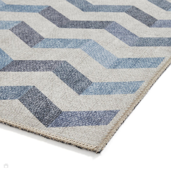 Washable Coral H1059 Modern Geometric Lightweight Printed Polyester Flatweave Blue Rug-Think Rugs-Rug Love - The Most Loved Rug Store