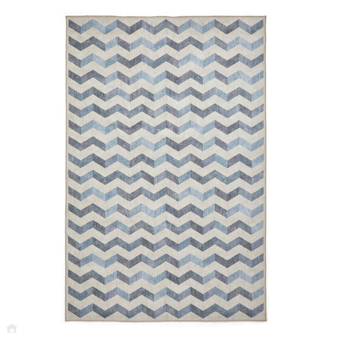 Washable Coral H1059 Modern Geometric Lightweight Printed Polyester Flatweave Blue Rug-Think Rugs-Rug Love - The Most Loved Rug Store